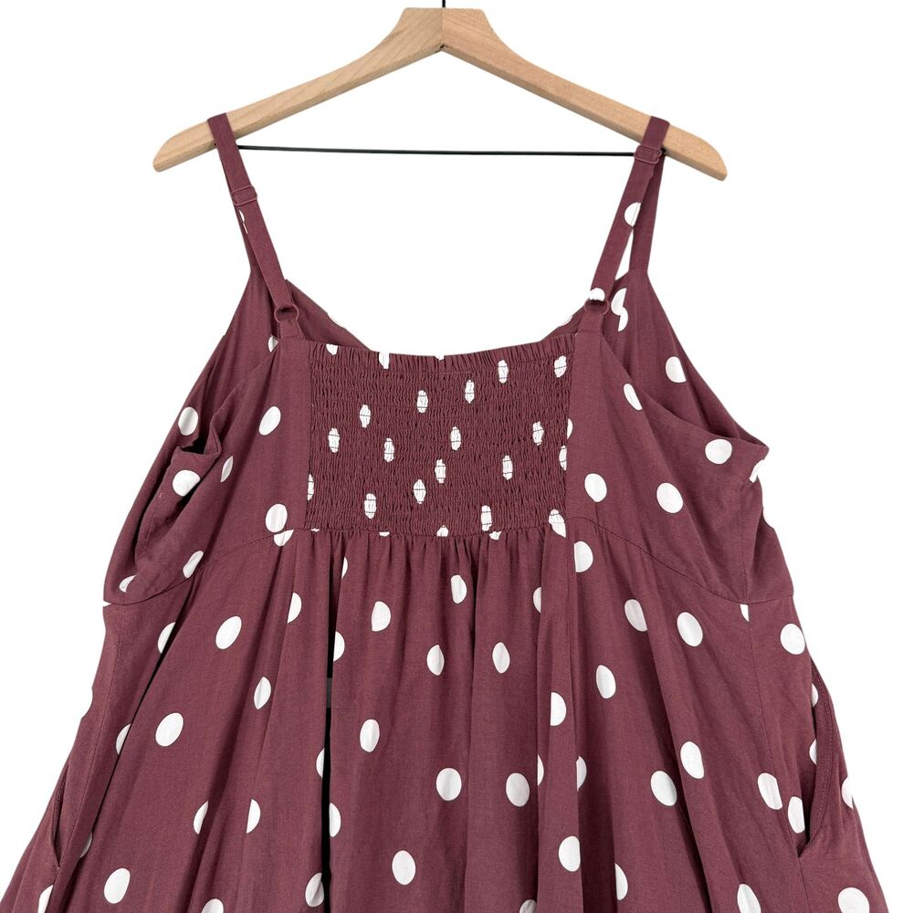 Torrid Midi Challis Dress 2X Brown Polka Dot Button Smocked Sweetheart Pockets - Picture 8 of 12